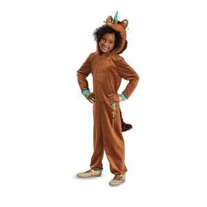 Afro Unicorn Toddler Halloween Costume Plush Hooded Jumpsuit 3T-4T Brown NWOT